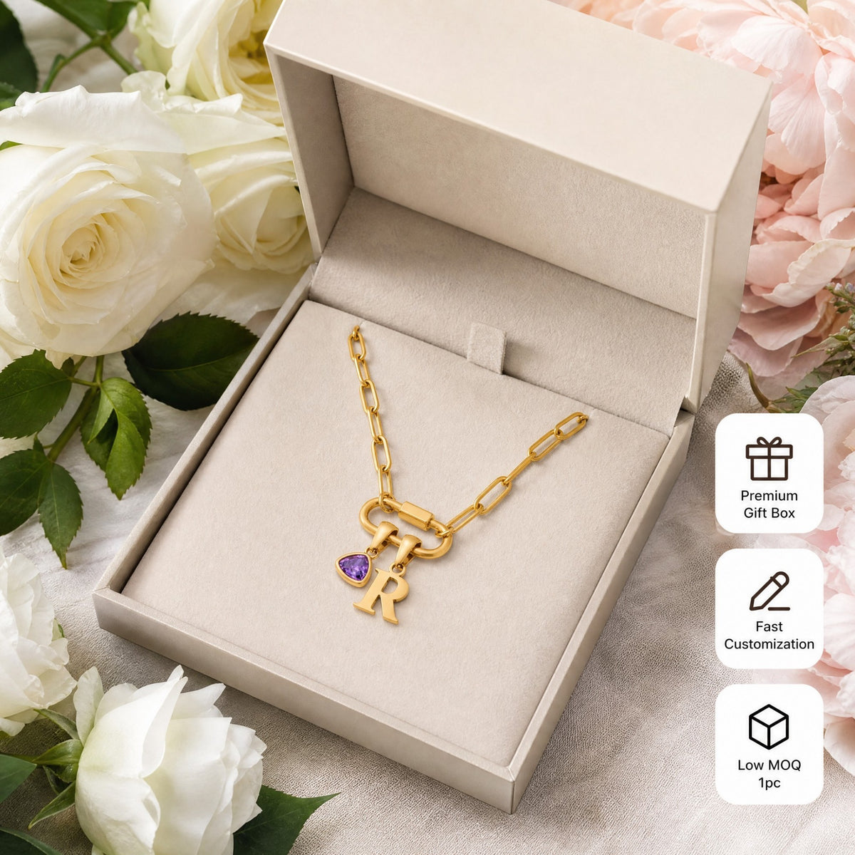 Custom Name Necklace with Initial Letter Pendant - gift box