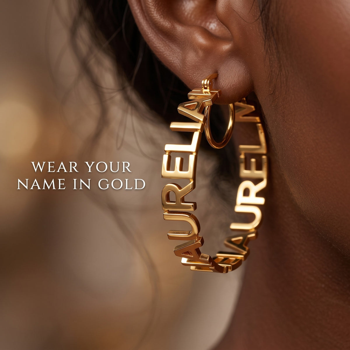 Custom Gold Hoop Earrings - macro on ear