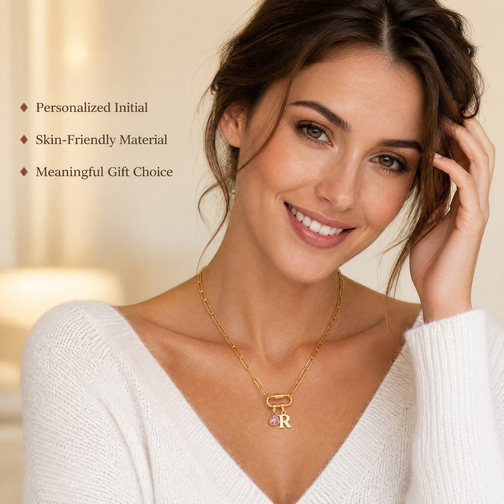 Custom Name Necklace with Initial Letter Pendant - on model