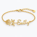 Custom Name Flower Charm Bracelet, Personalized Vine Script