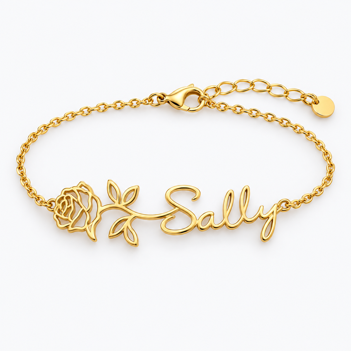 Custom Name Flower Charm Bracelet, Personalized Vine Script