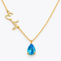 Custom Script Name Necklace, Birthstone Teardrop Pendant