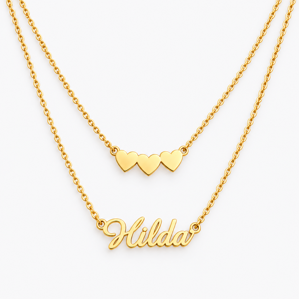 Custom Name Double-Layer Necklace with Heart Charm