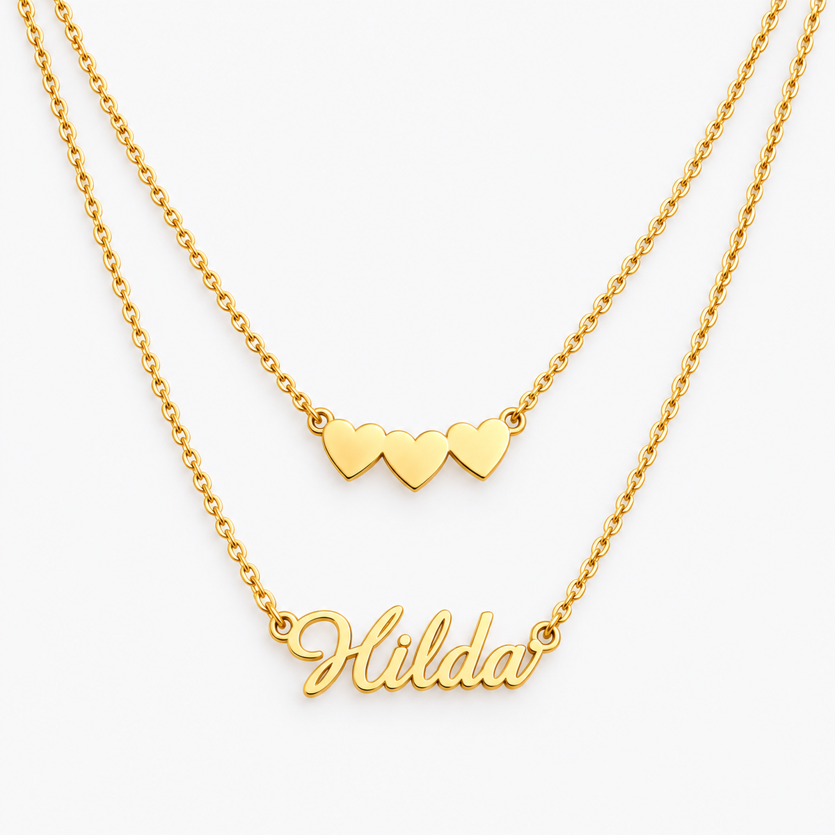 Custom Name Double-Layer Necklace with Heart Charm