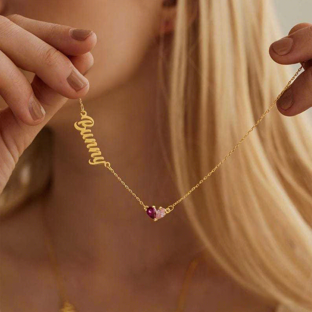 Tarnish-Free Waterproof Custom Name Necklace with Heart Birthstone - detail