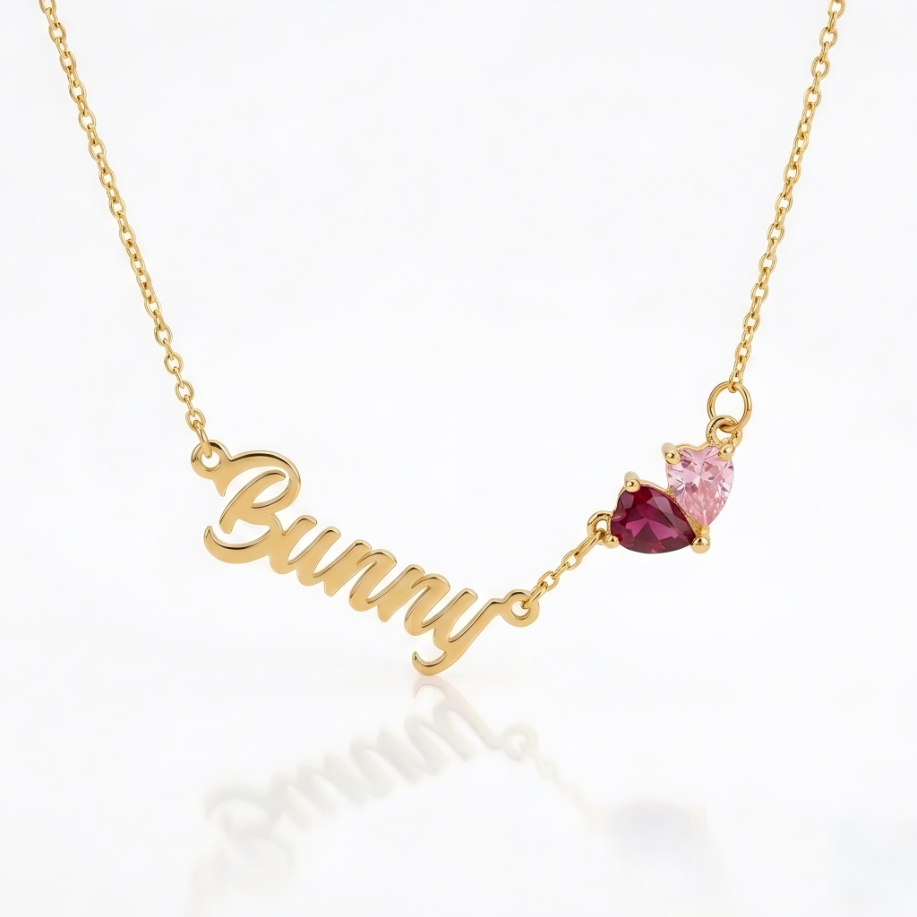 Tarnish-Free Waterproof Custom Name Necklace with Heart Birthstone - thumbnail