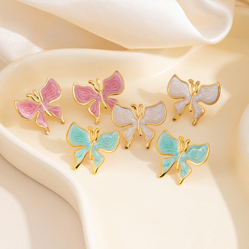 Enamel Butterfly Stud Earrings - flat lay