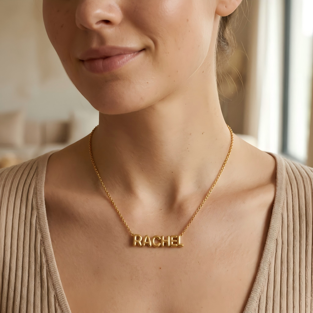 Custom 3D Bubble Letter Name Necklace - worn single