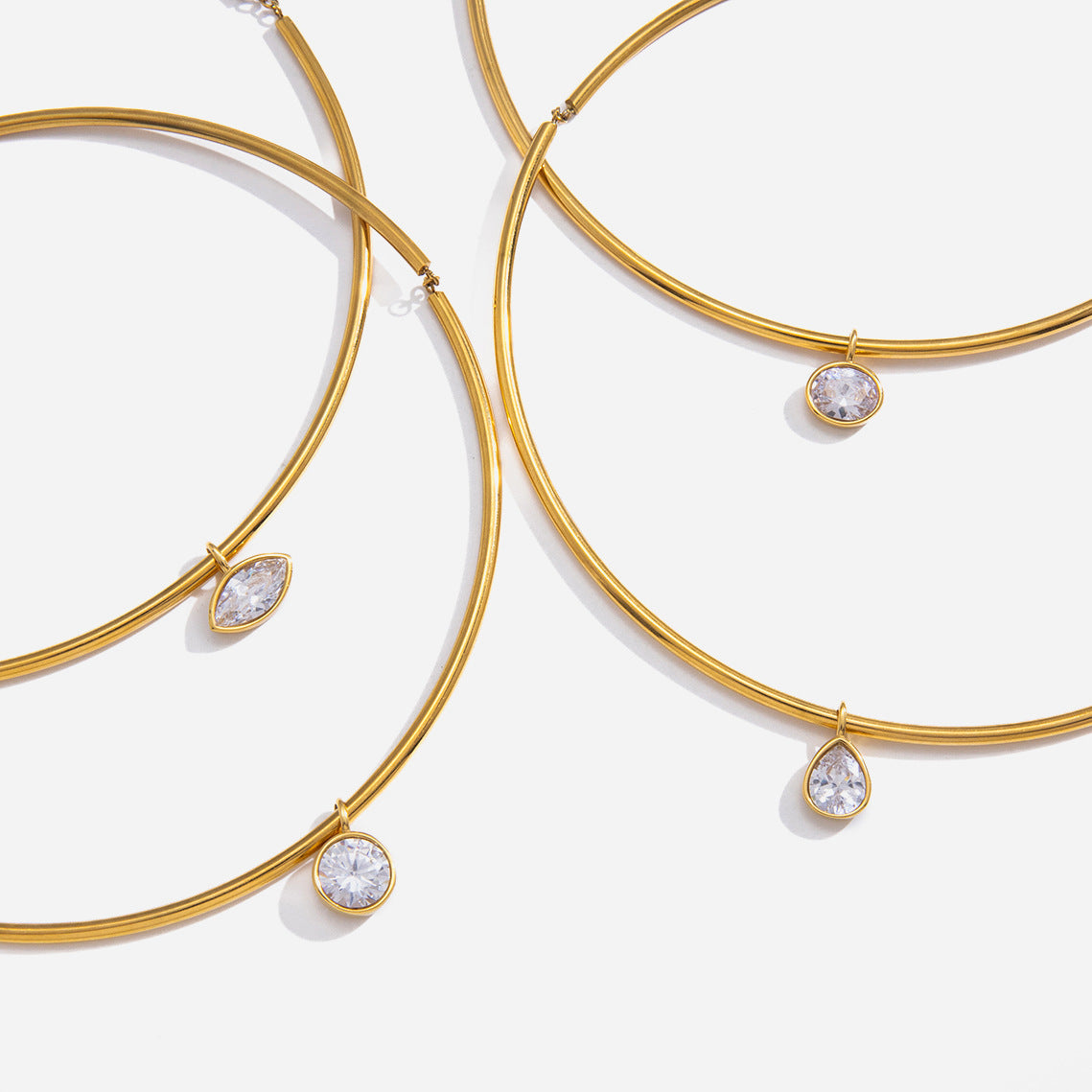 Waterproof Gold Teardrop Zircon Pendant Necklace - flat lay