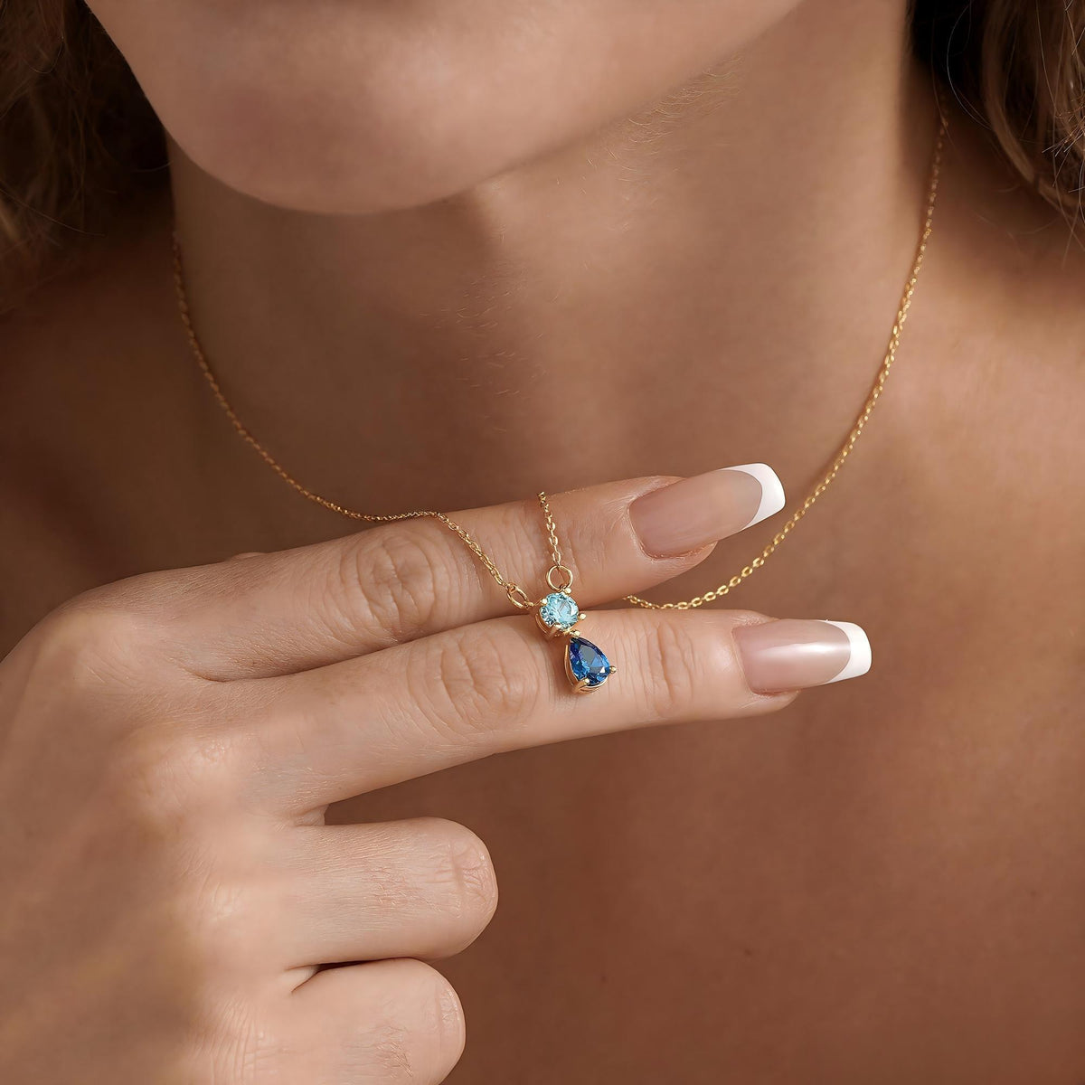 Personalized Birthstone Necklace Teardrop - on model