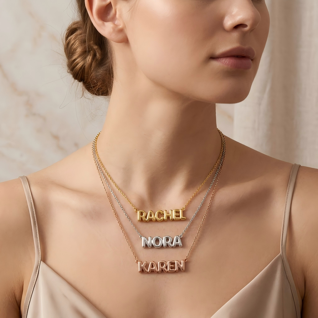 Custom 3D Bubble Letter Name Necklace - layered