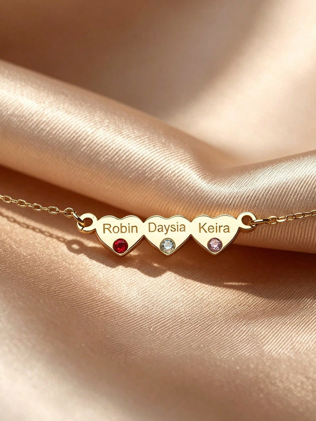 Waterproof Personalized Custom Name Necklace with Birthstone Heart Pendant - flat lay