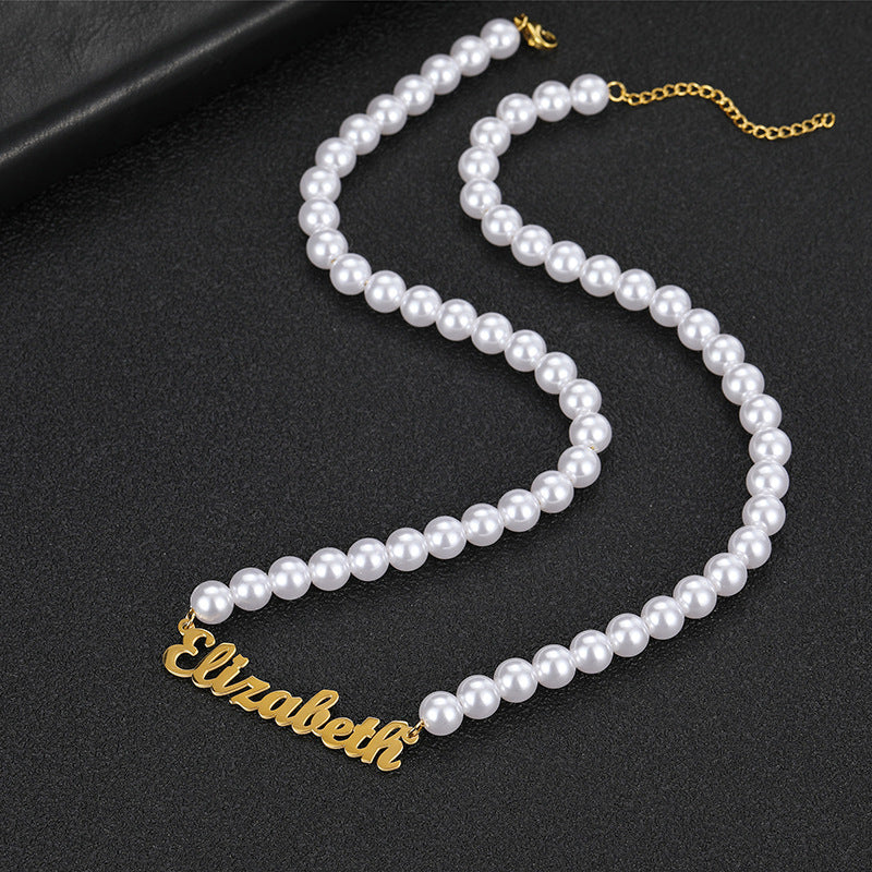Full length pearl name choker necklace coiled