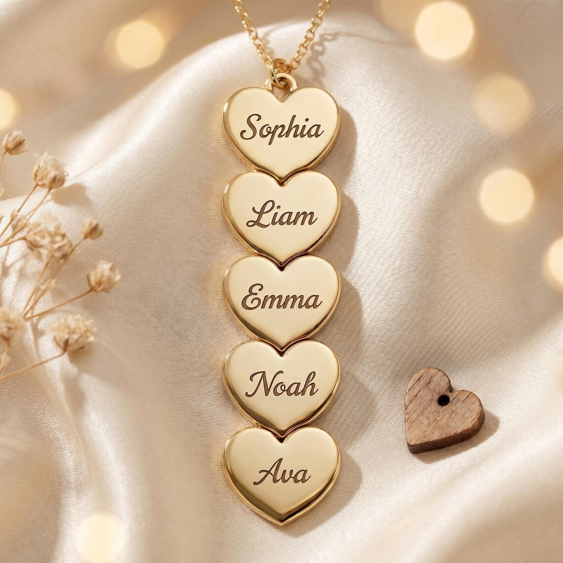 Personalized Family Name Necklace - flat lay gold