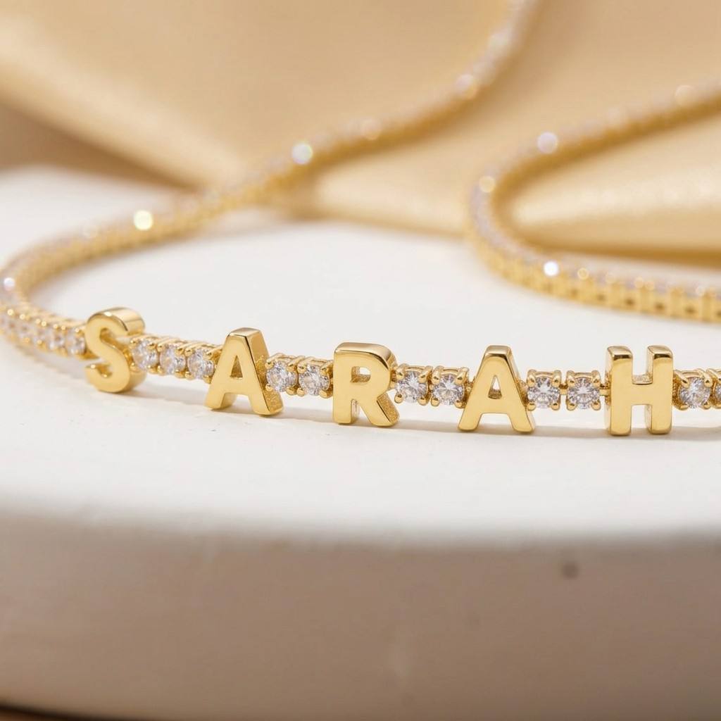 Custom Name Tennis Necklace - macro