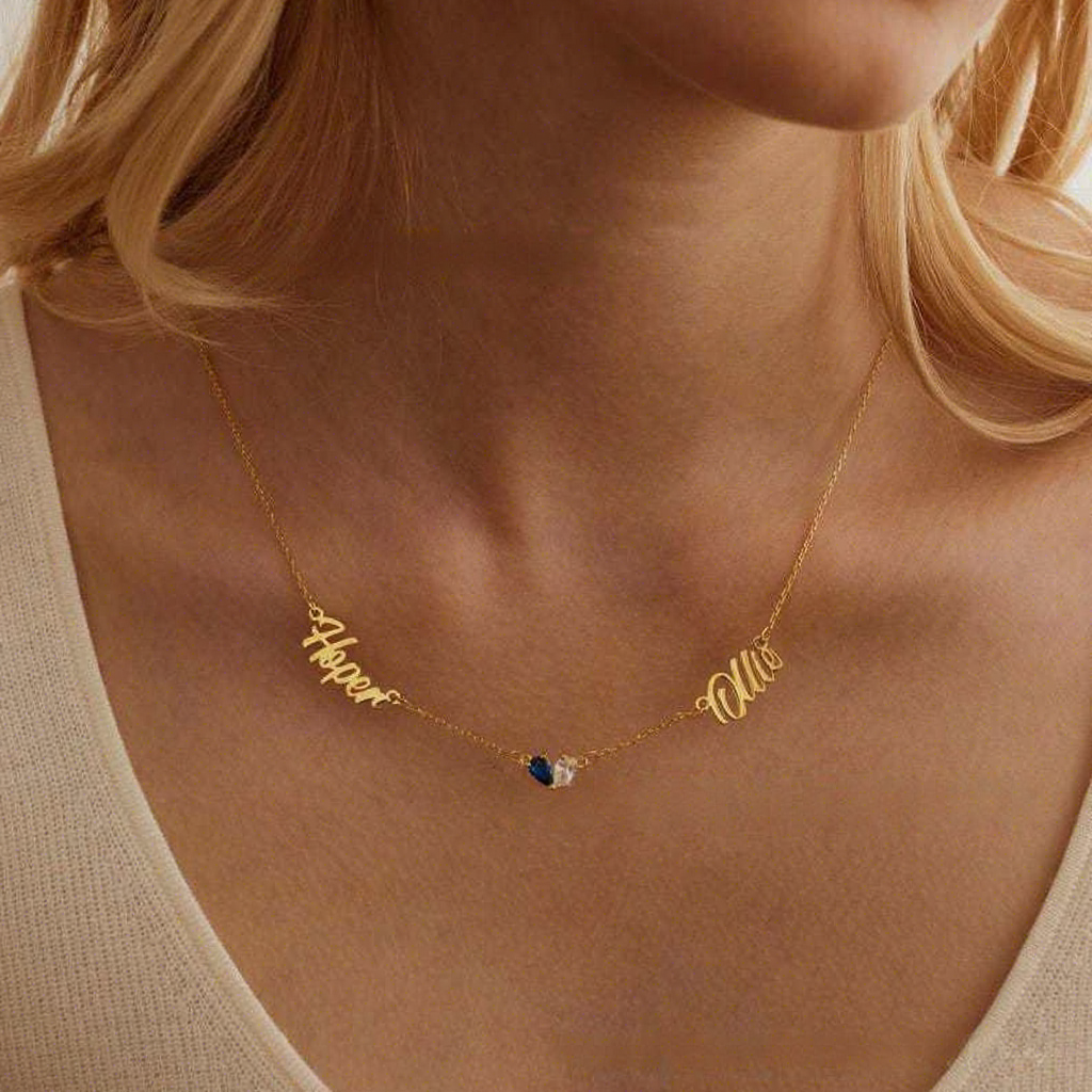 Tarnish-Free Waterproof Custom Name Necklace with Heart Birthstone - lifestyle
