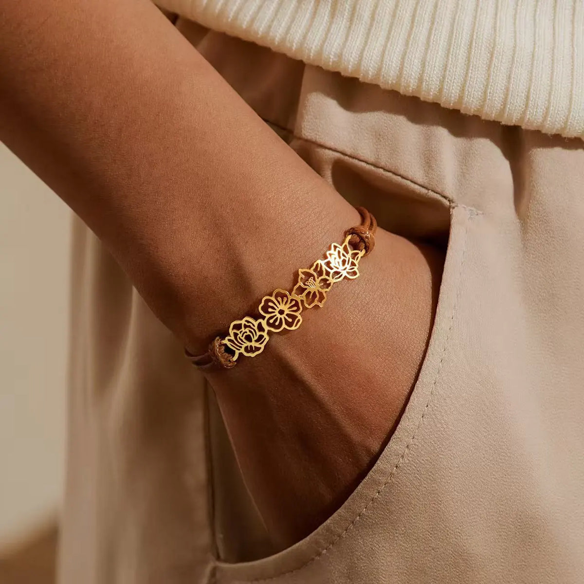 Personalized Birth Flower Bracelet - lifestyle on wrist