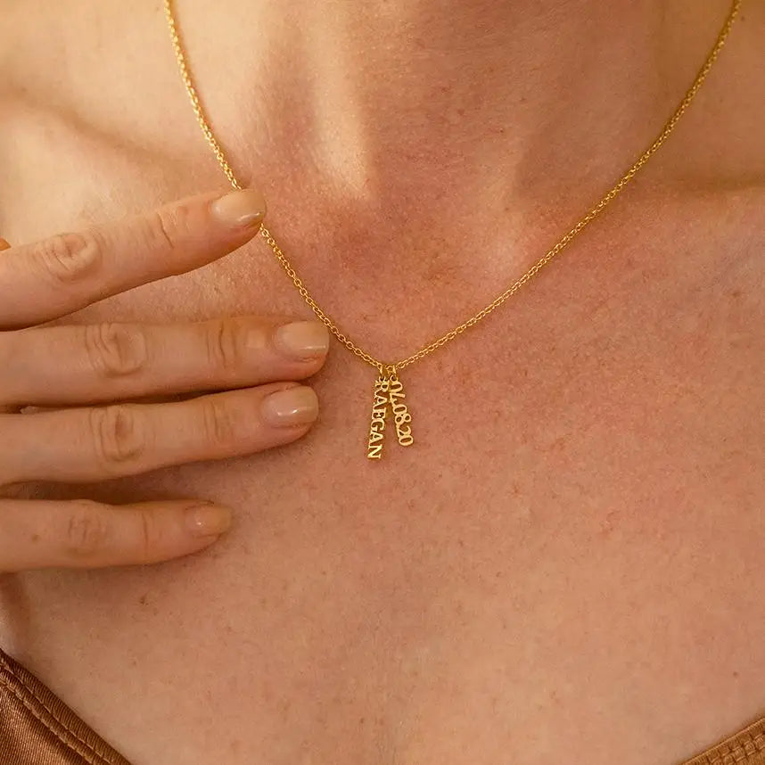 Custom Vertical Name Necklace - on model