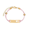 Gold nameplate bar with heart cutout on pink woven cord, blank