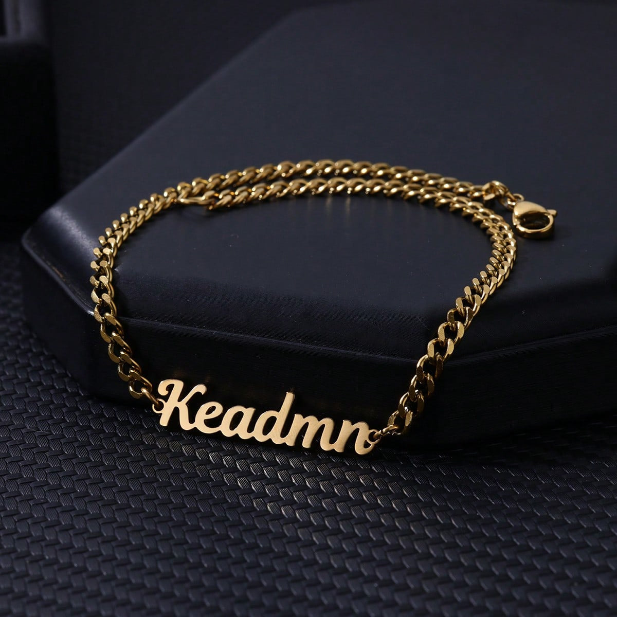 Gold Cuban chain anklet with script name pendant