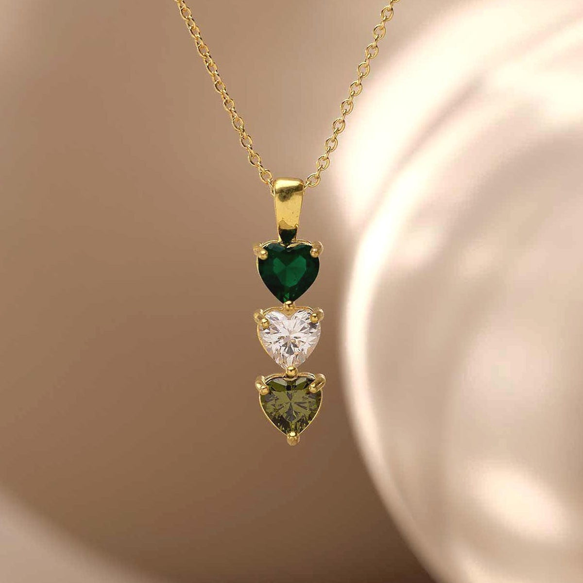 Custom Multiple Birthstones Heart Pendant Necklace - macro