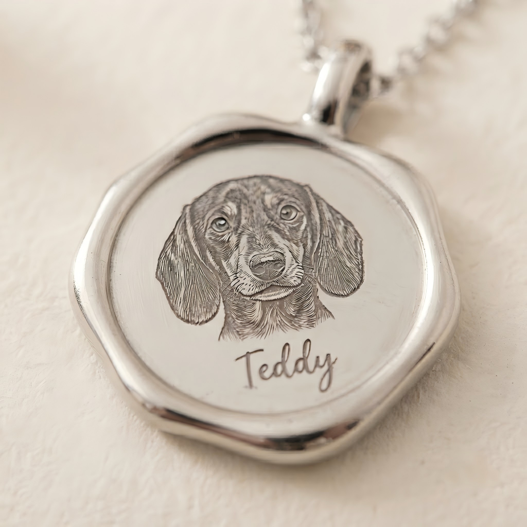 Custom Pet Portrait Necklace - macro engraving