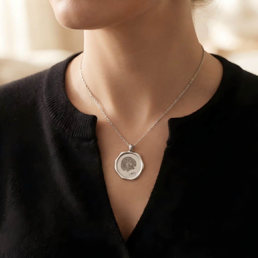 Custom Pet Portrait Necklace - worn on neck