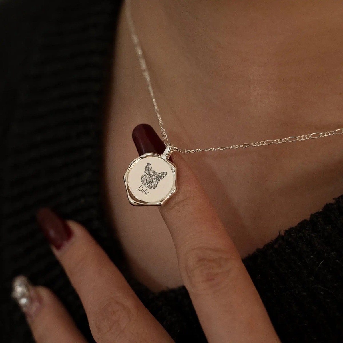Custom Pet Portrait Necklace - lifestyle detail