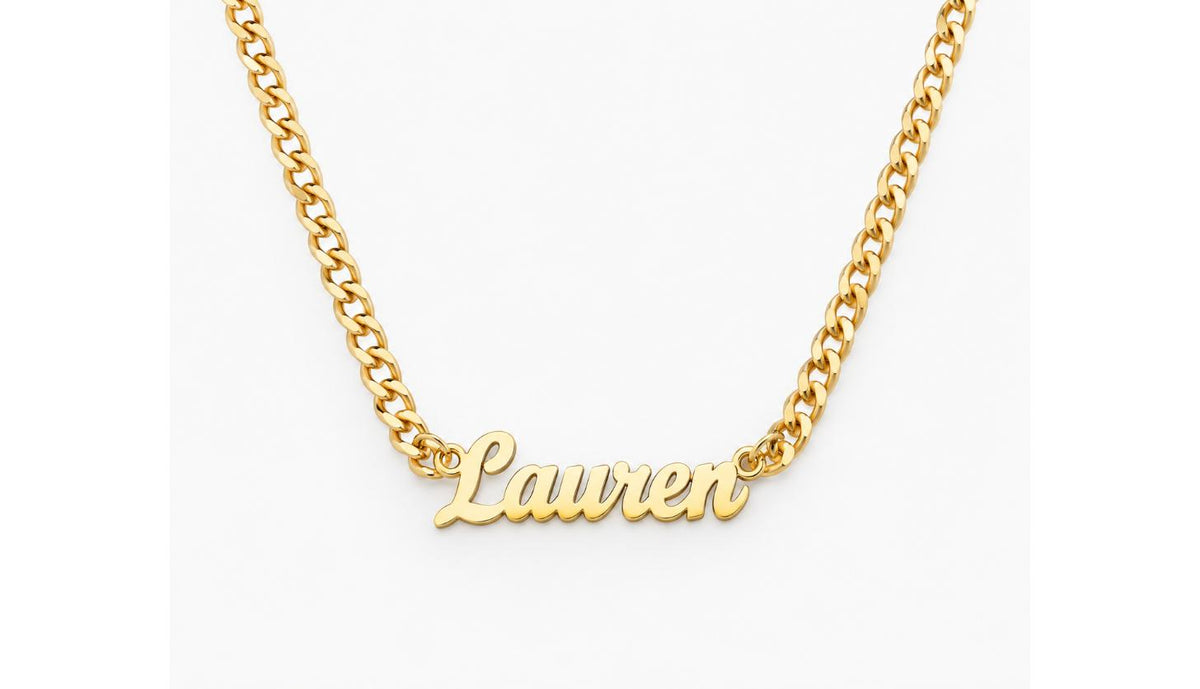 Custom Name Cuban Chain Necklace, Personalized Script Pendant