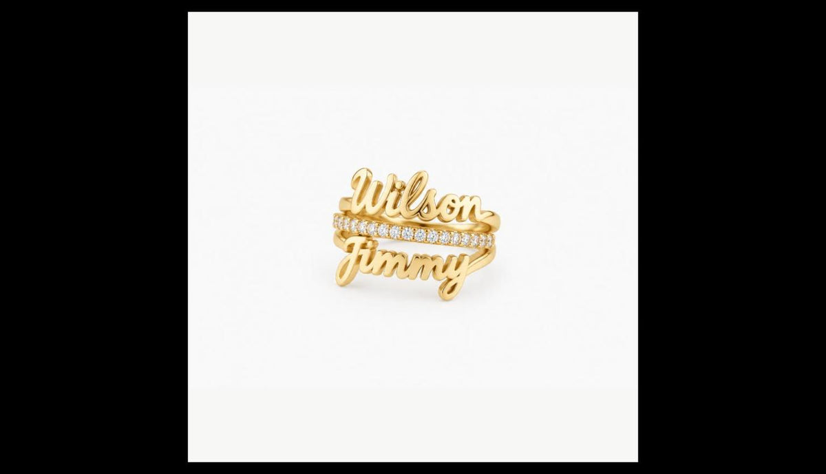 Personalized Double Name Ring, Minimalist CZ Two-Name Band