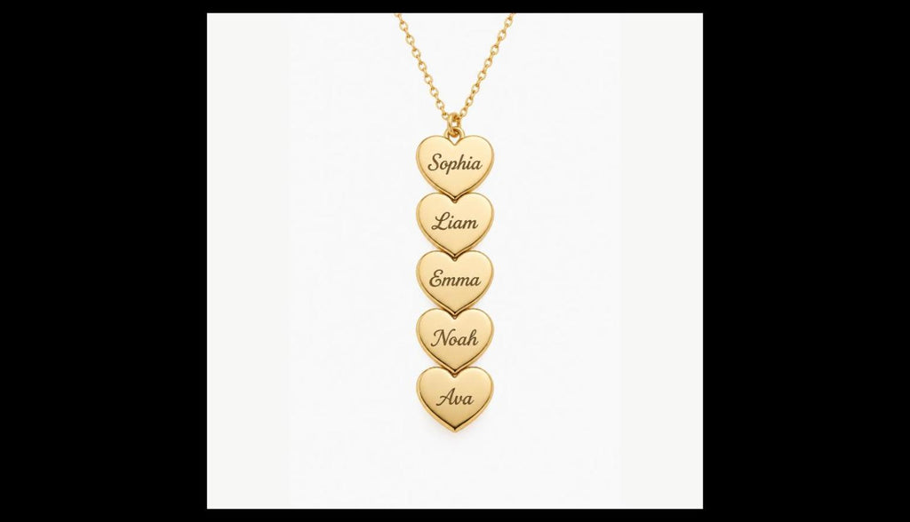 Personalized Family Name Necklace, Custom Stacked Heart Pendant