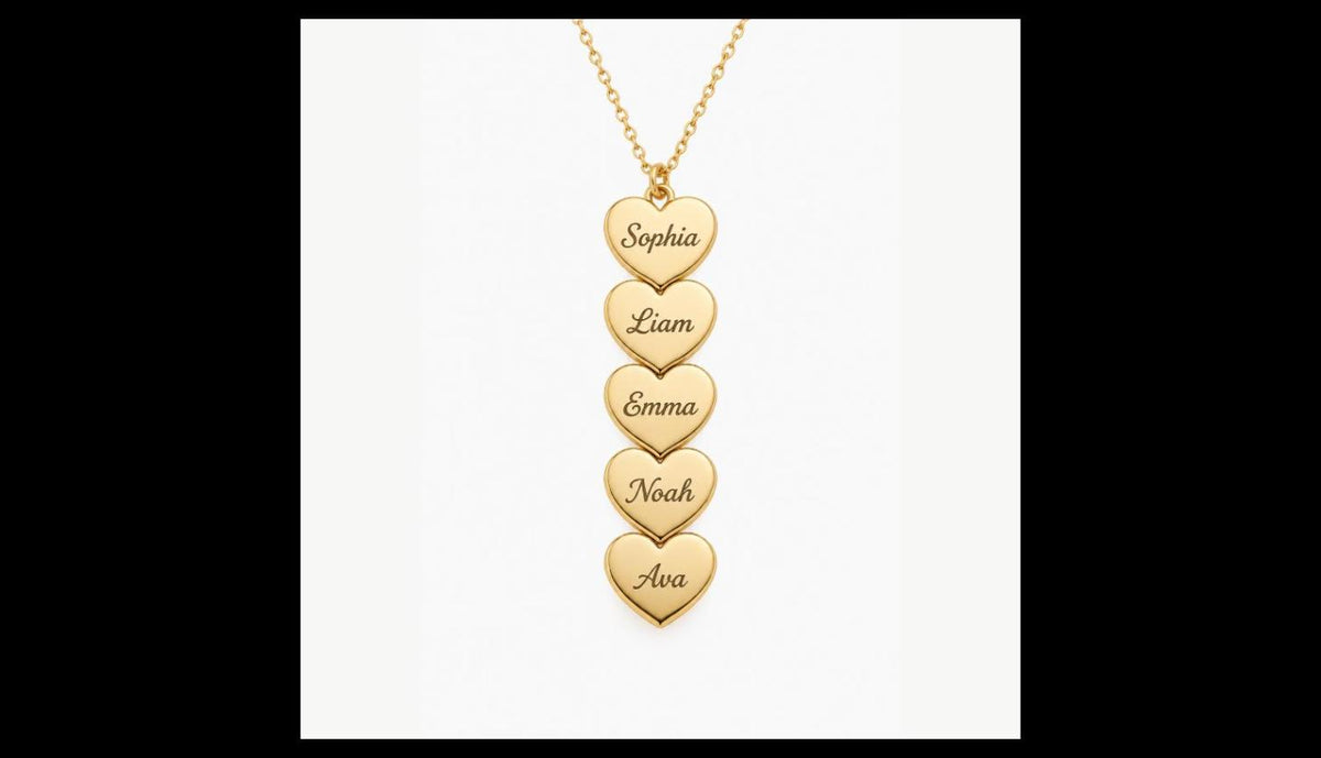 Personalized Family Name Necklace, Custom Stacked Heart Pendant
