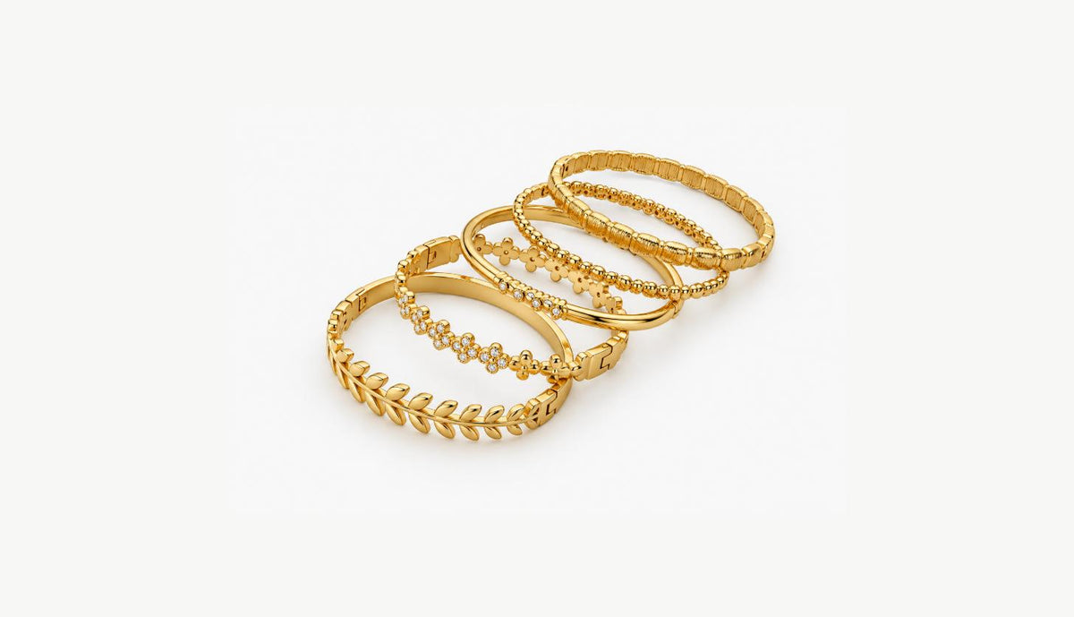 Gold Plated Stackable Floral Bangle Set