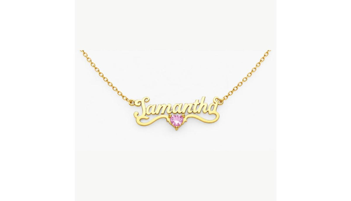 Custom Name Necklace with Heart Birthstone