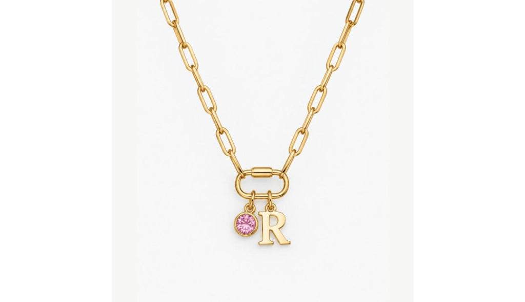 Custom Name Necklace with Initial Letter Pendant, Carabiner Clasp