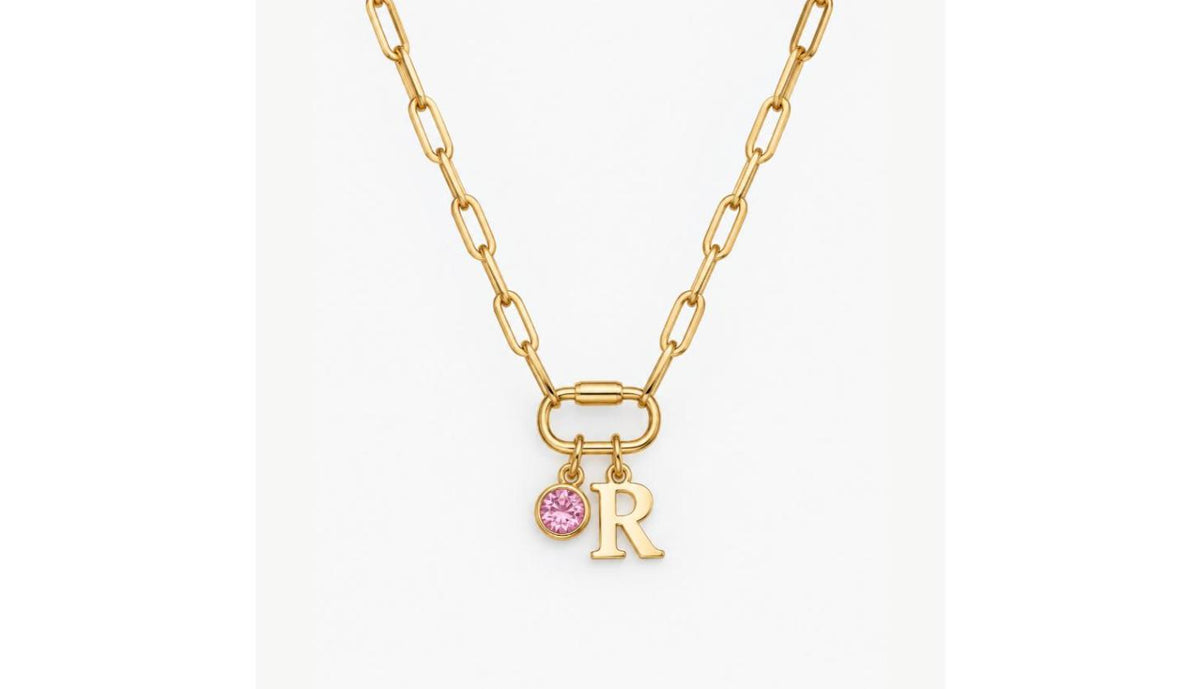 Custom Name Necklace with Initial Letter Pendant, Carabiner Clasp