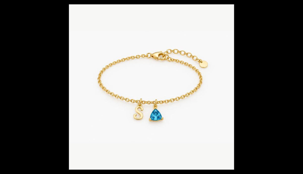 Personalized Initial Trillion Cut Birthstone Bracelet