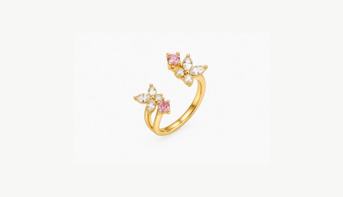 Gold Plated Zircon Butterfly Open Ring
